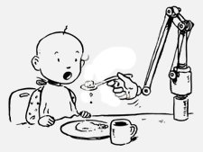 Baby fed by a robot